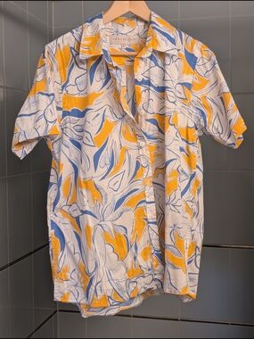 Peau de Loup Short-Sleeve Tropical Print Shirt in Yellow & Blue - Gender Neutral